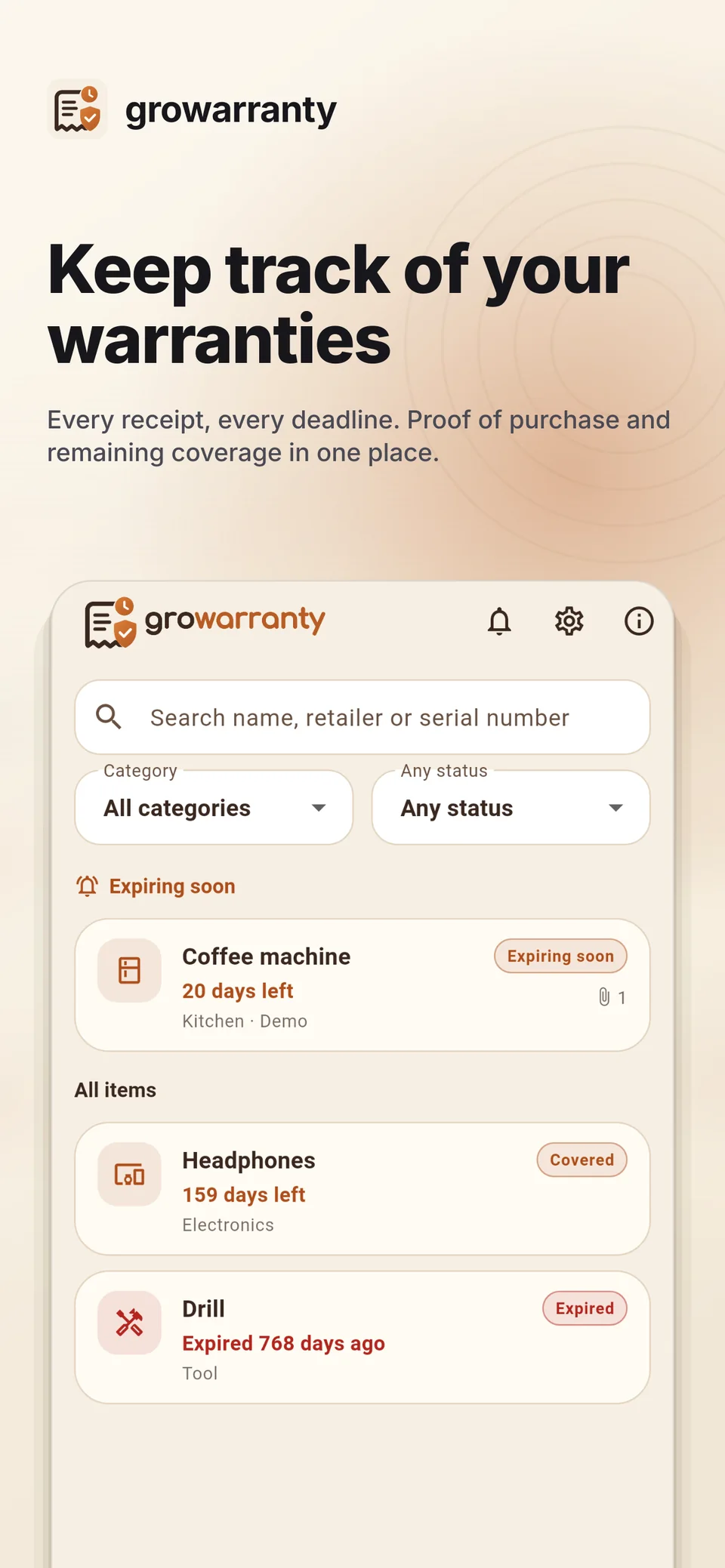 Keep track of your warranties