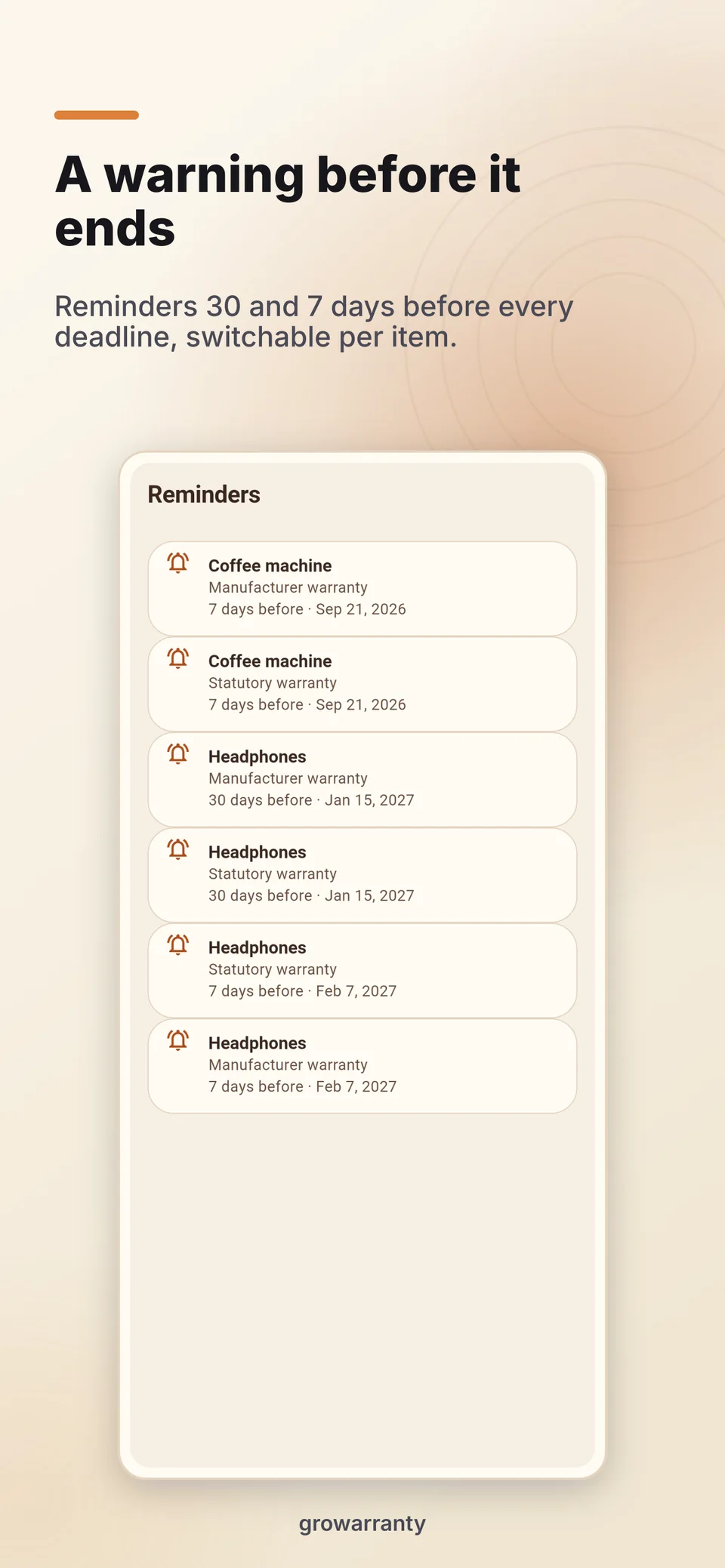 Upcoming reminders
