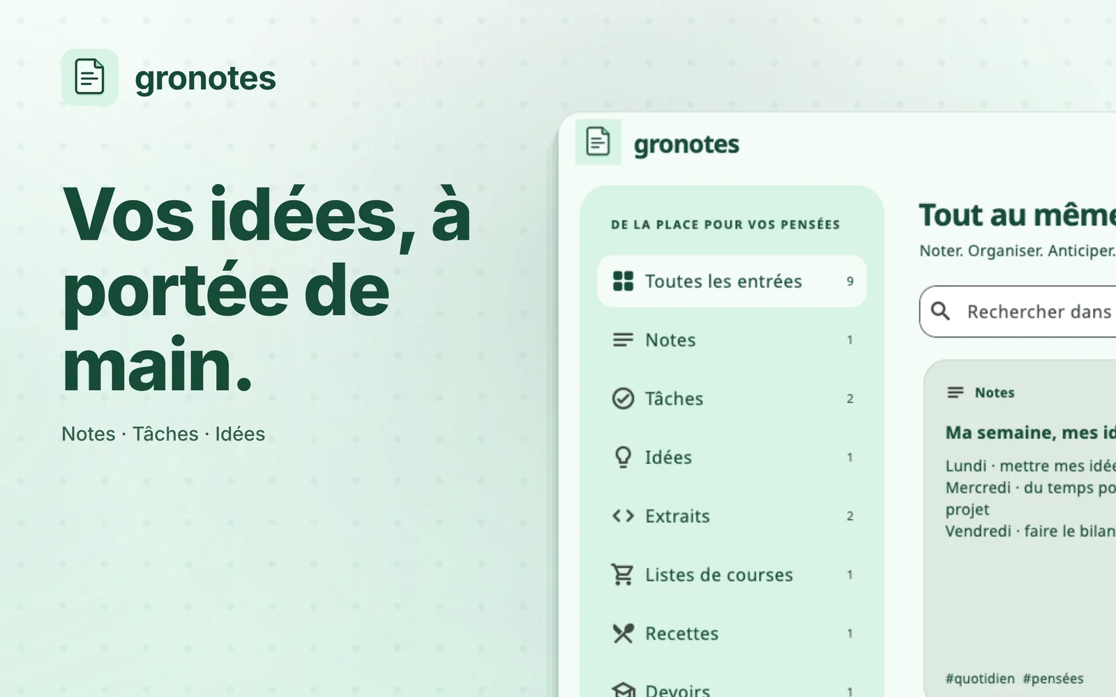 macOS · gronotes: Vos idées, à portée de main.