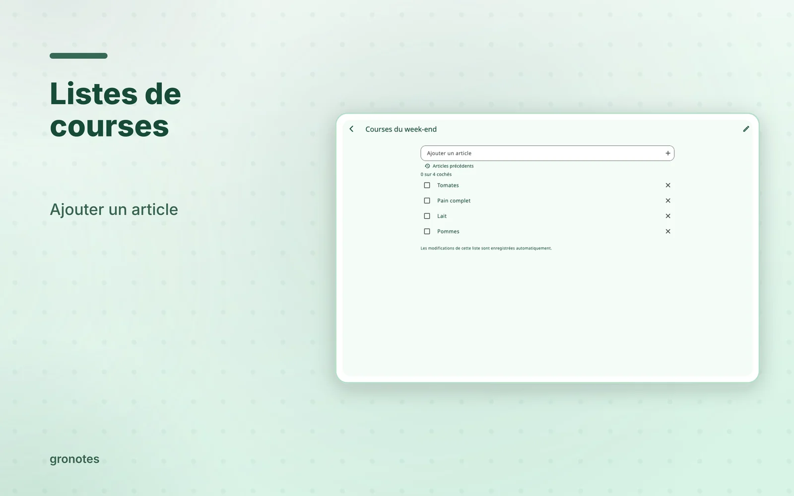 macOS · gronotes: Listes de courses