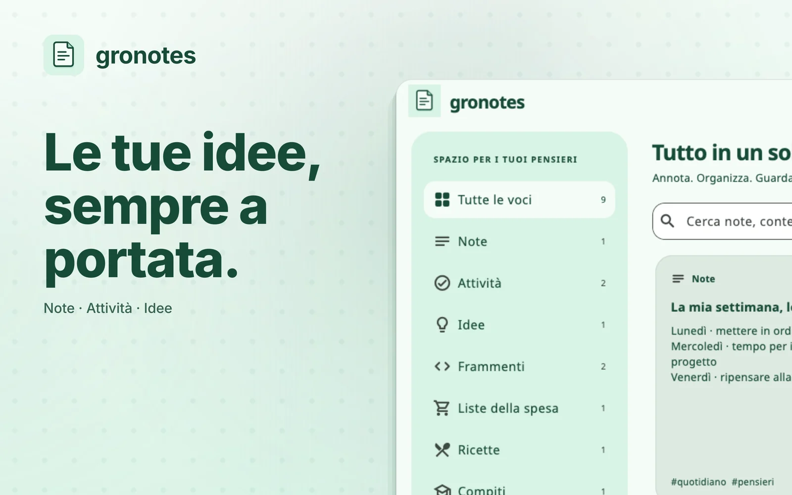 macOS · gronotes: Le tue idee, sempre a portata.