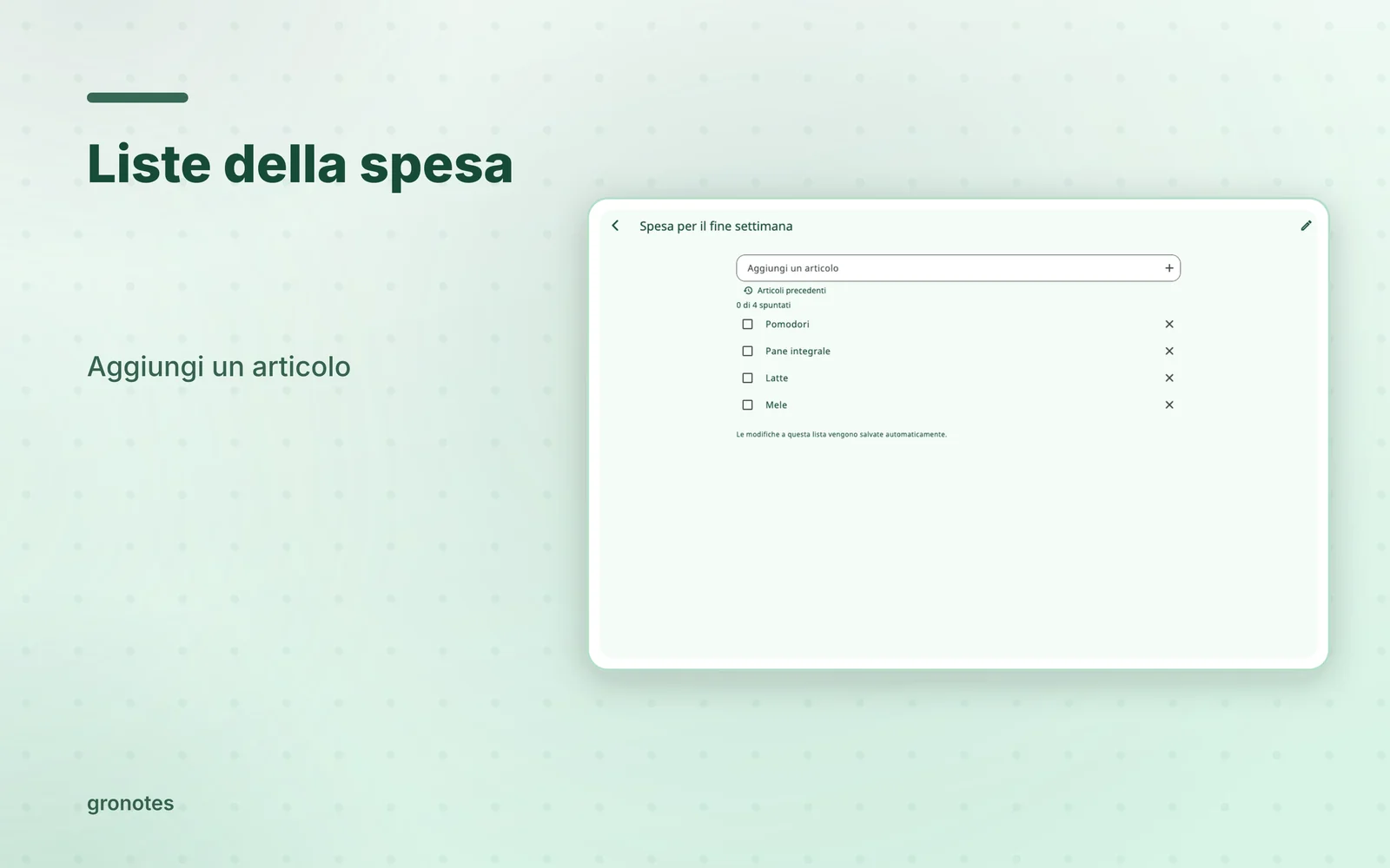 macOS · gronotes: Liste della spesa