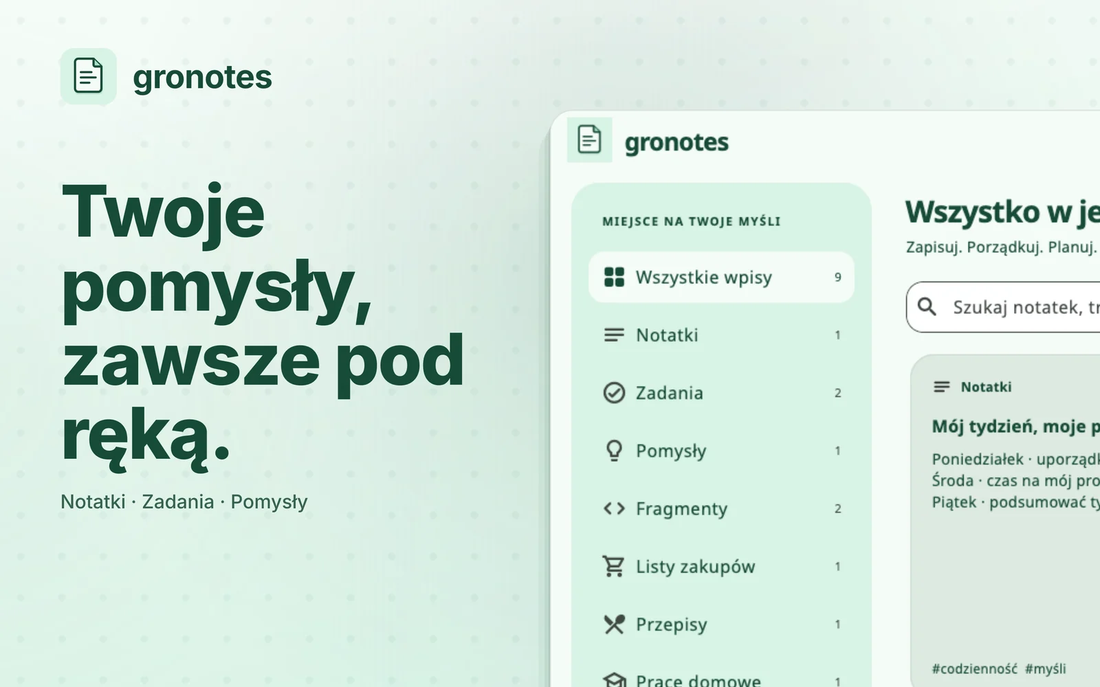 macOS · gronotes: Twoje pomysły, zawsze pod ręką.