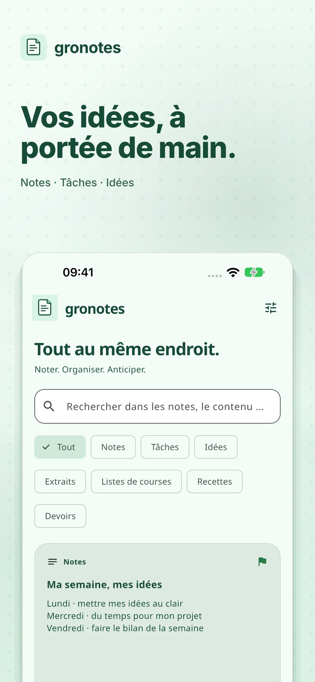 iOS · gronotes: Vos idées, à portée de main.