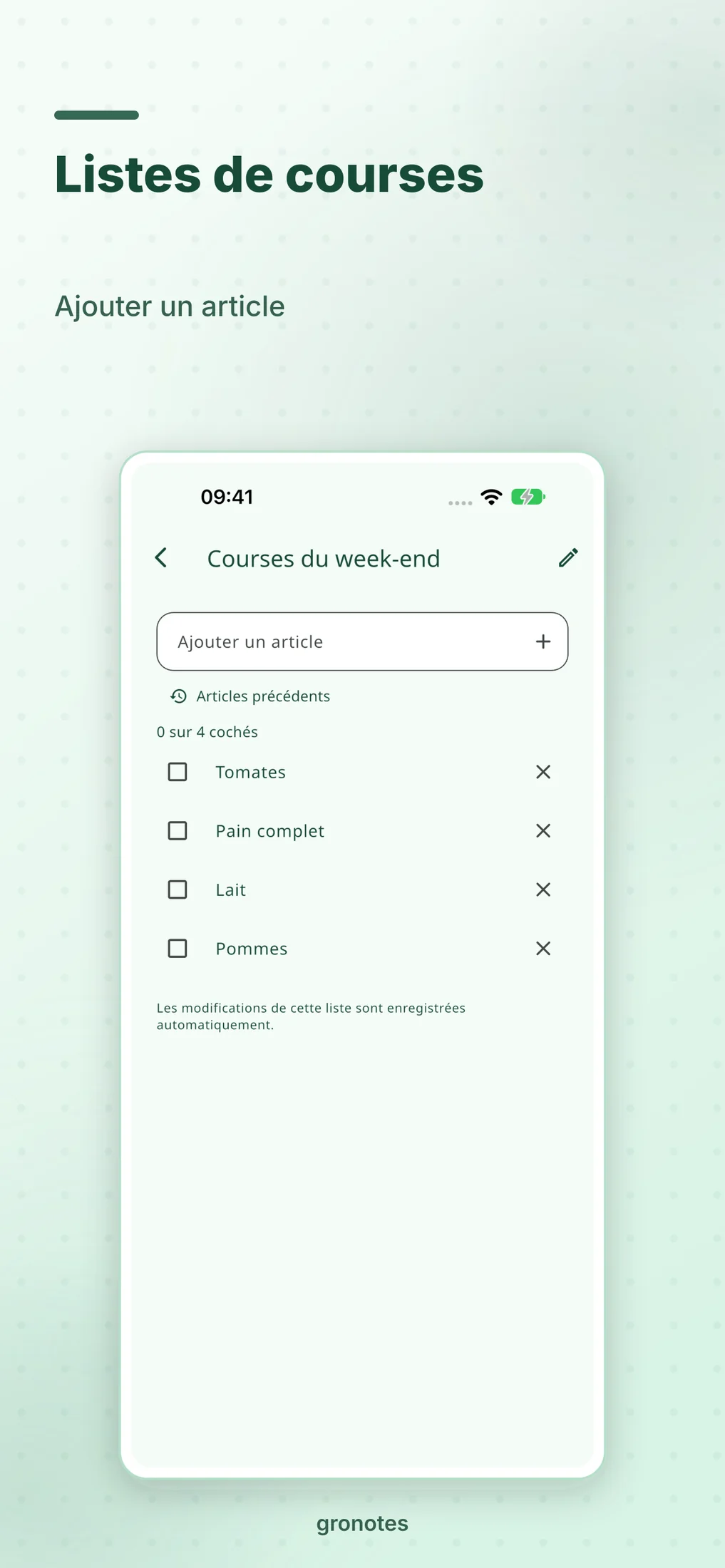 iOS · gronotes: Listes de courses