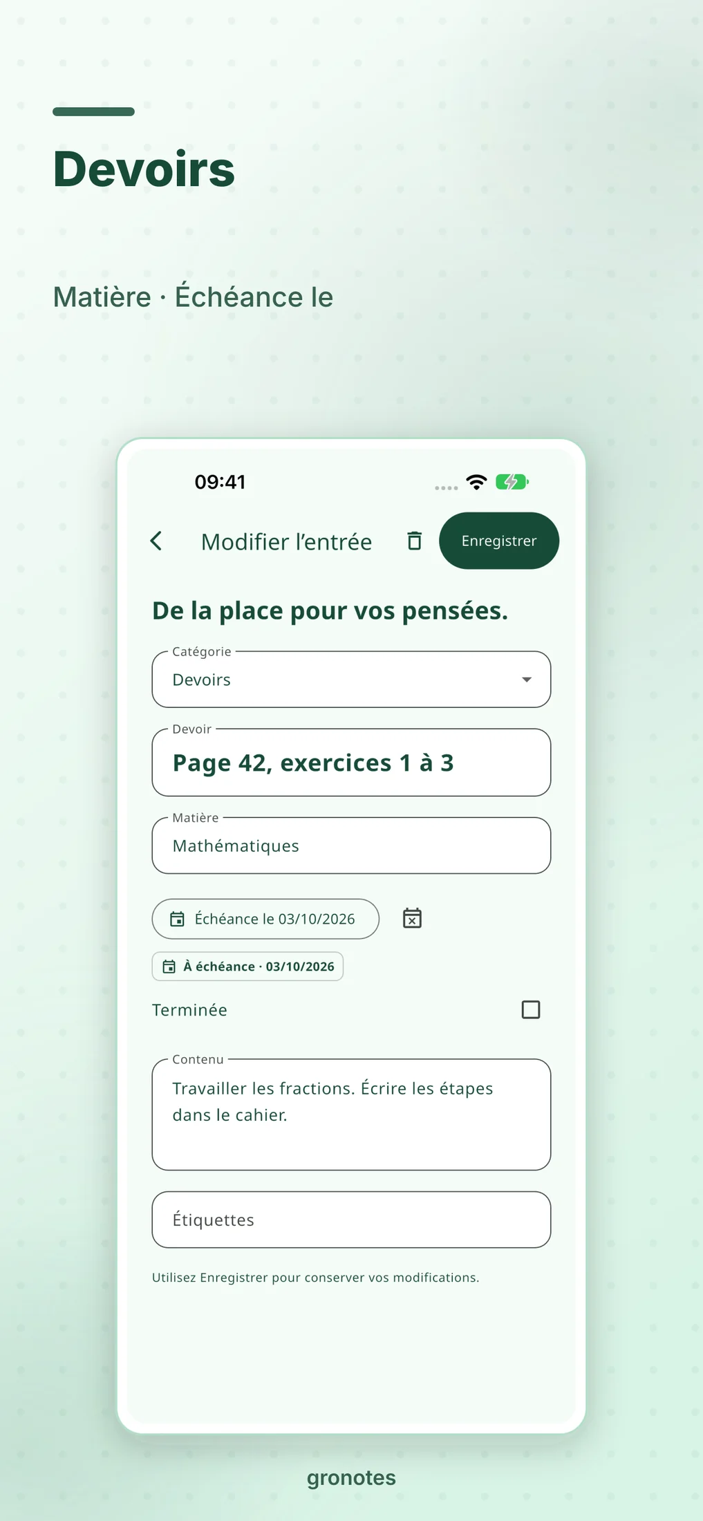iOS · gronotes: Devoirs