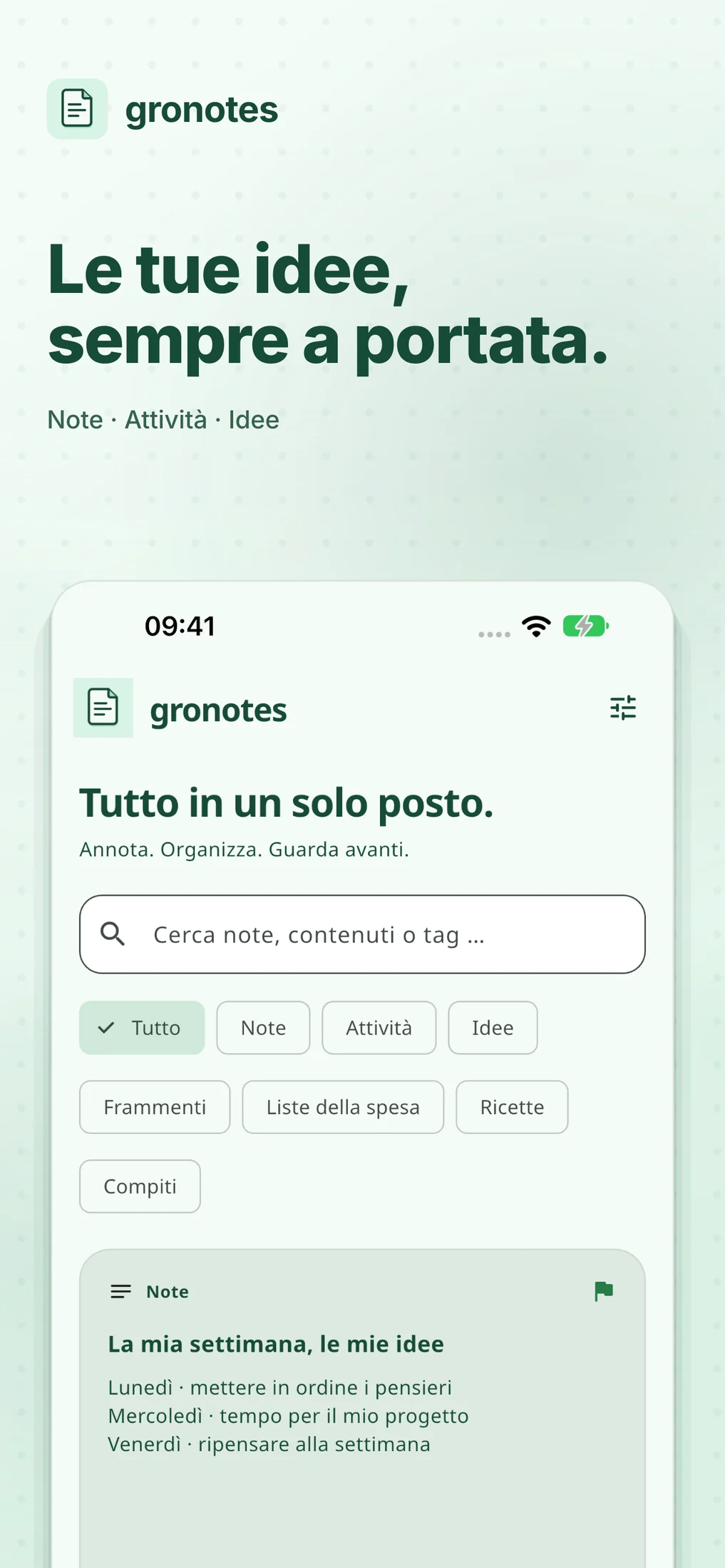 iOS · gronotes: Le tue idee, sempre a portata.