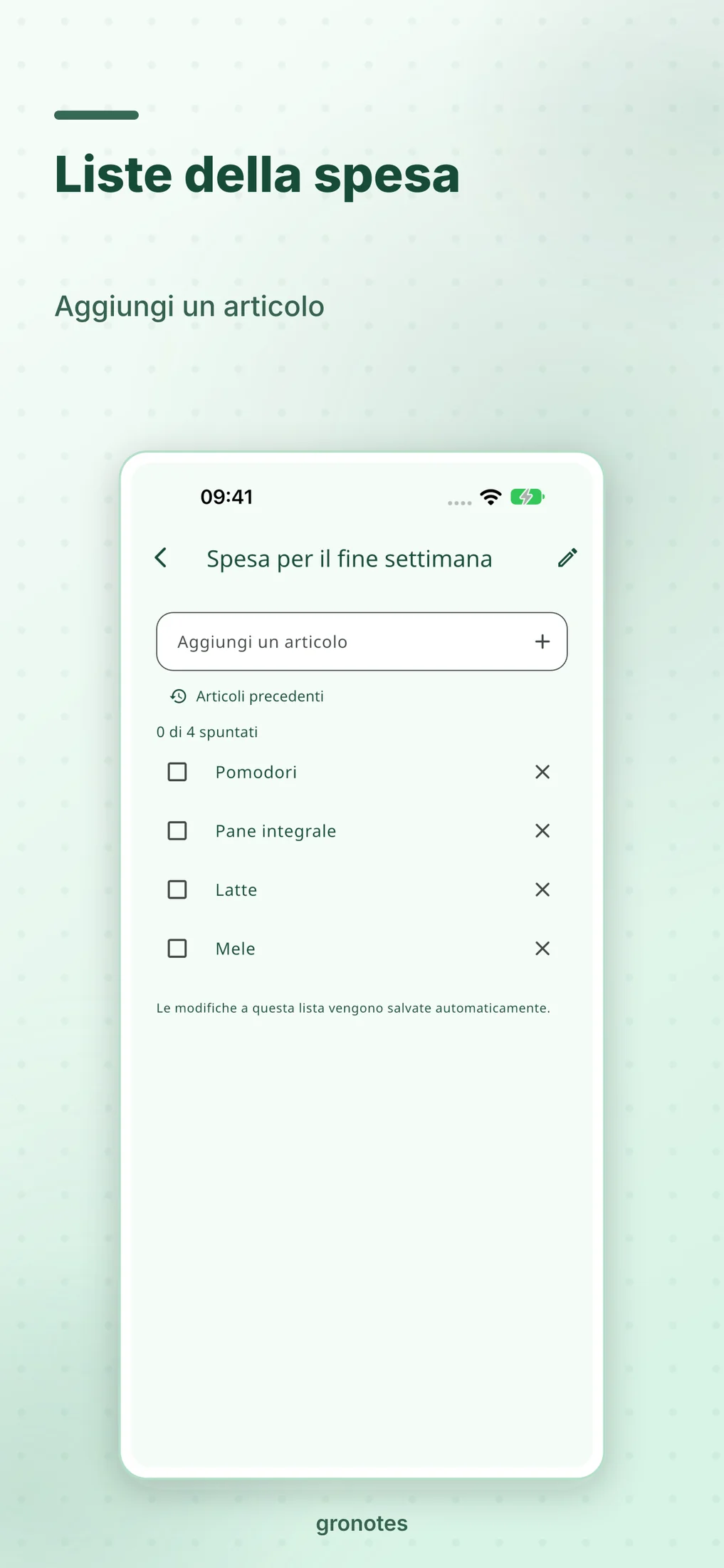 iOS · gronotes: Liste della spesa