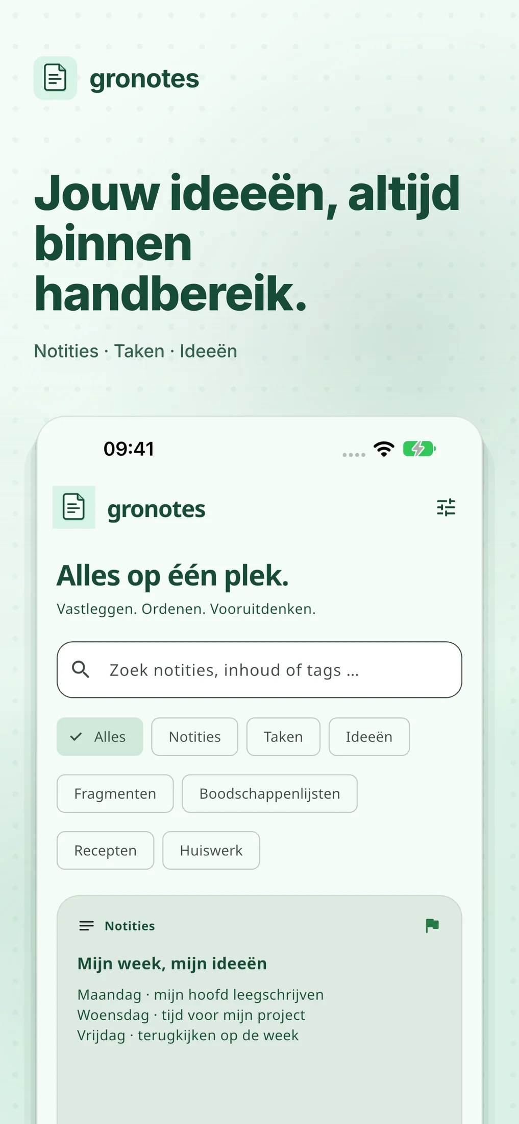iOS · gronotes: Jouw ideeën, altijd binnen handbereik.
