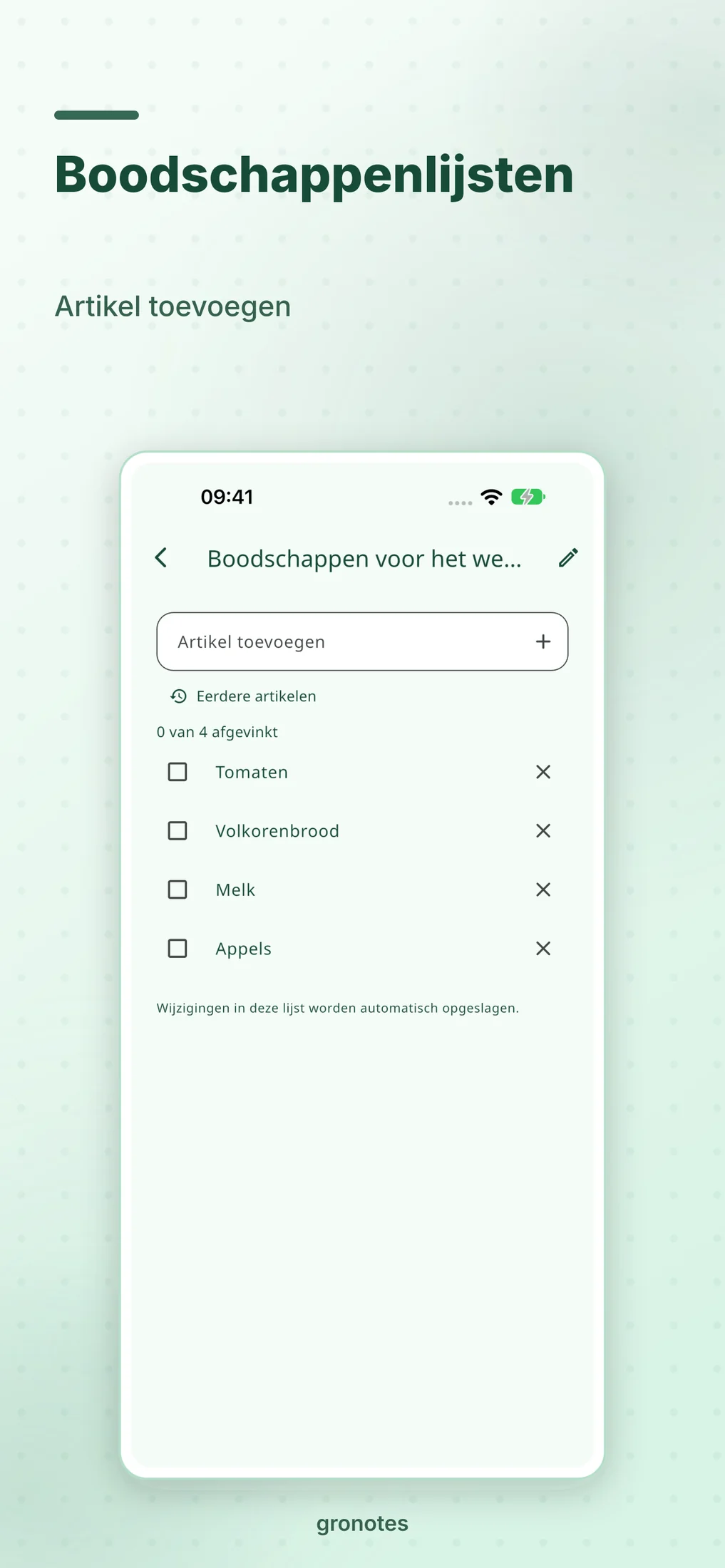 iOS · gronotes: Boodschappenlijsten
