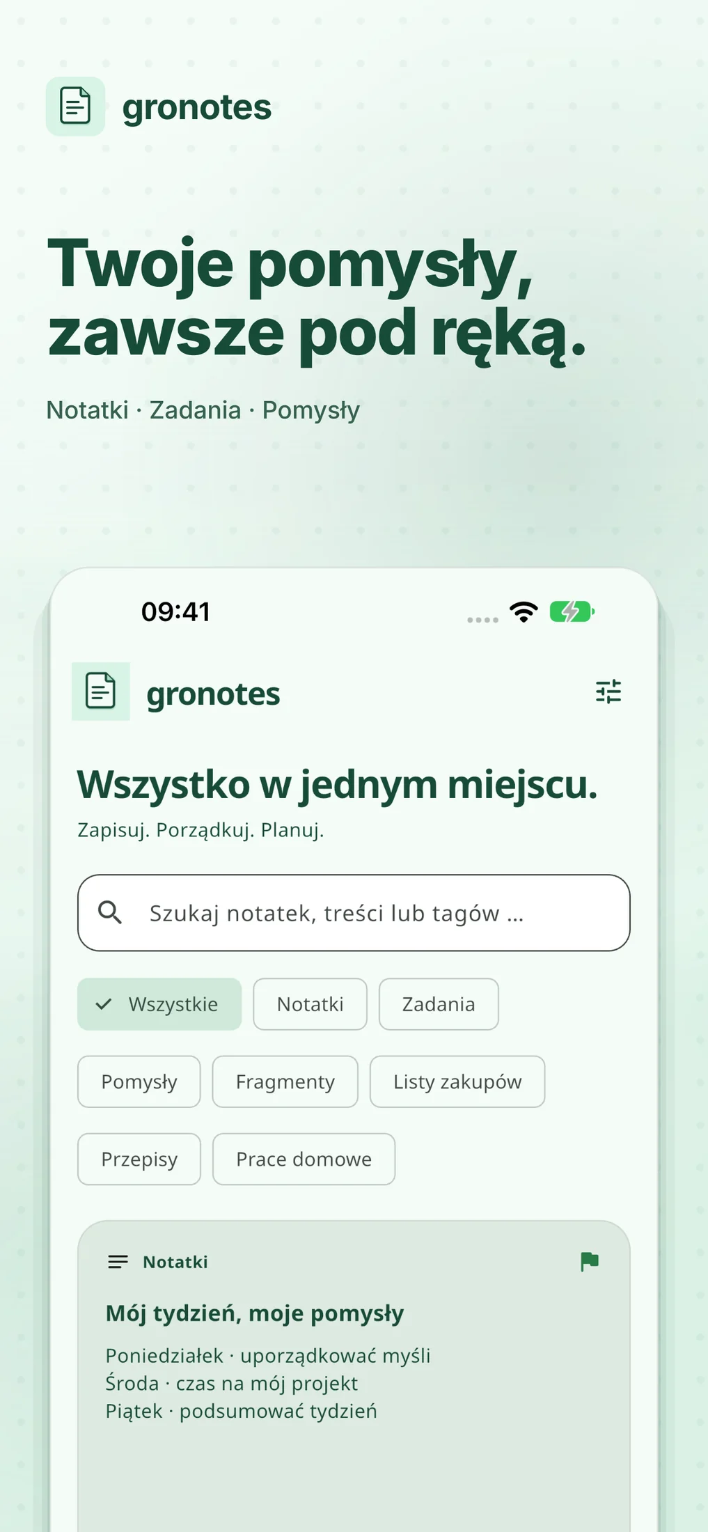 iOS · gronotes: Twoje pomysły, zawsze pod ręką.