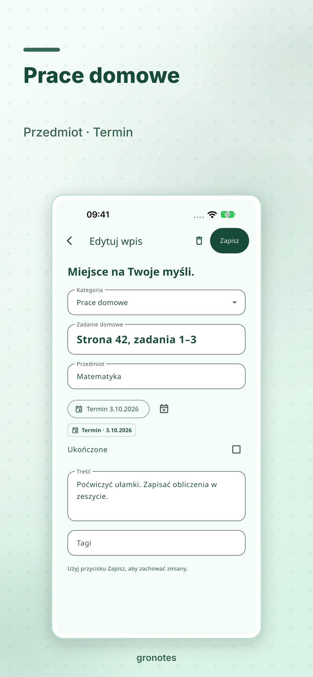 iOS · gronotes: Prace domowe