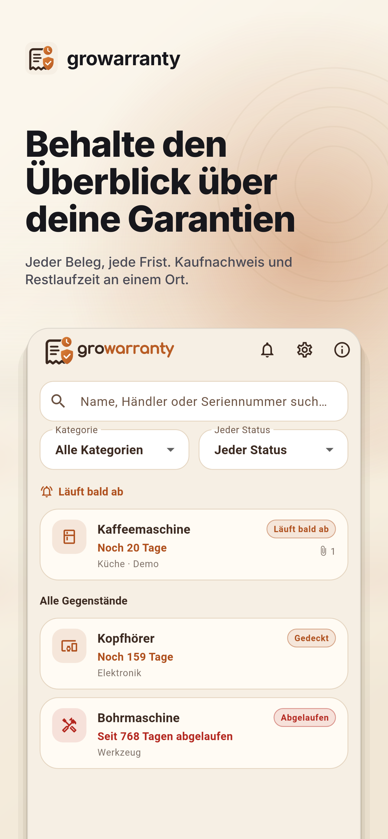 Behalte den Überblick über deine Garantien