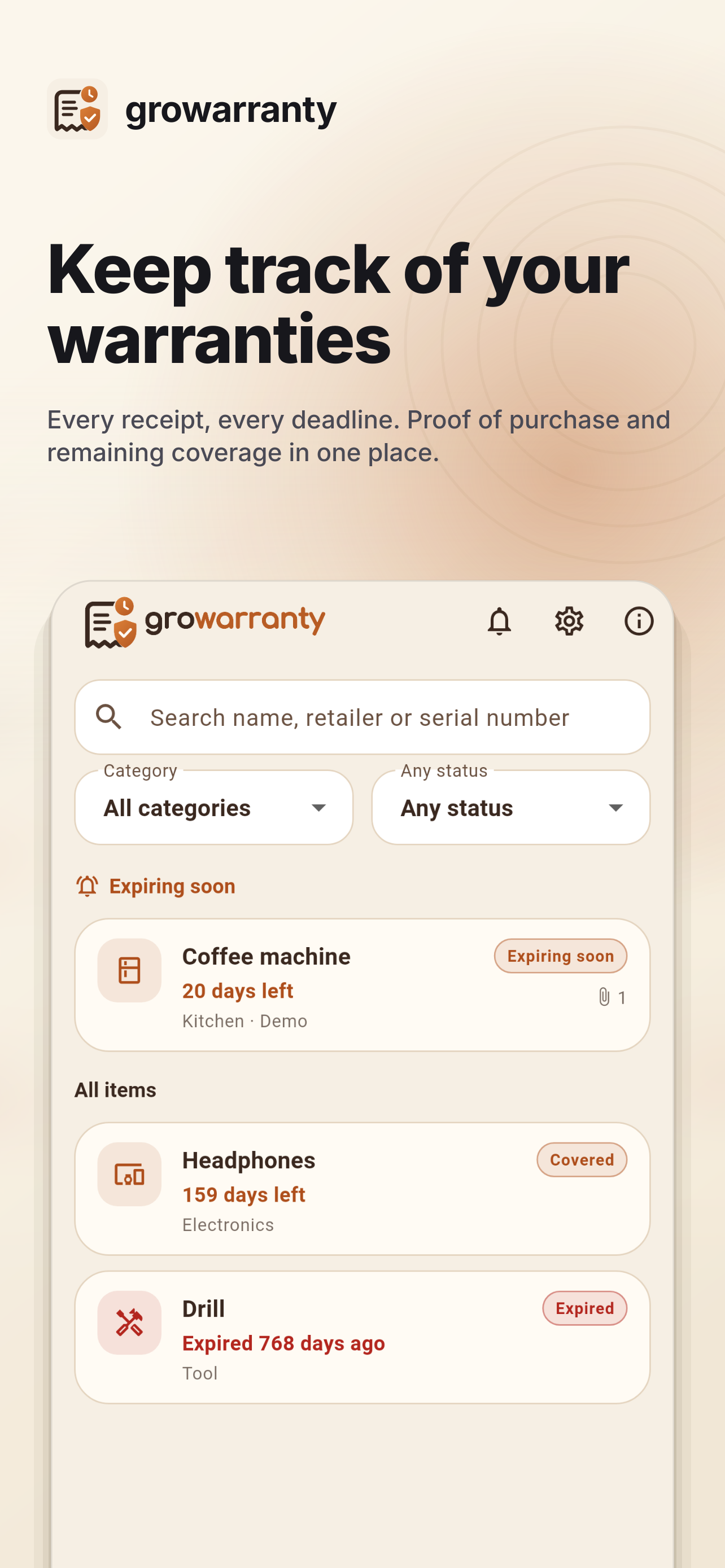 Keep track of your warranties