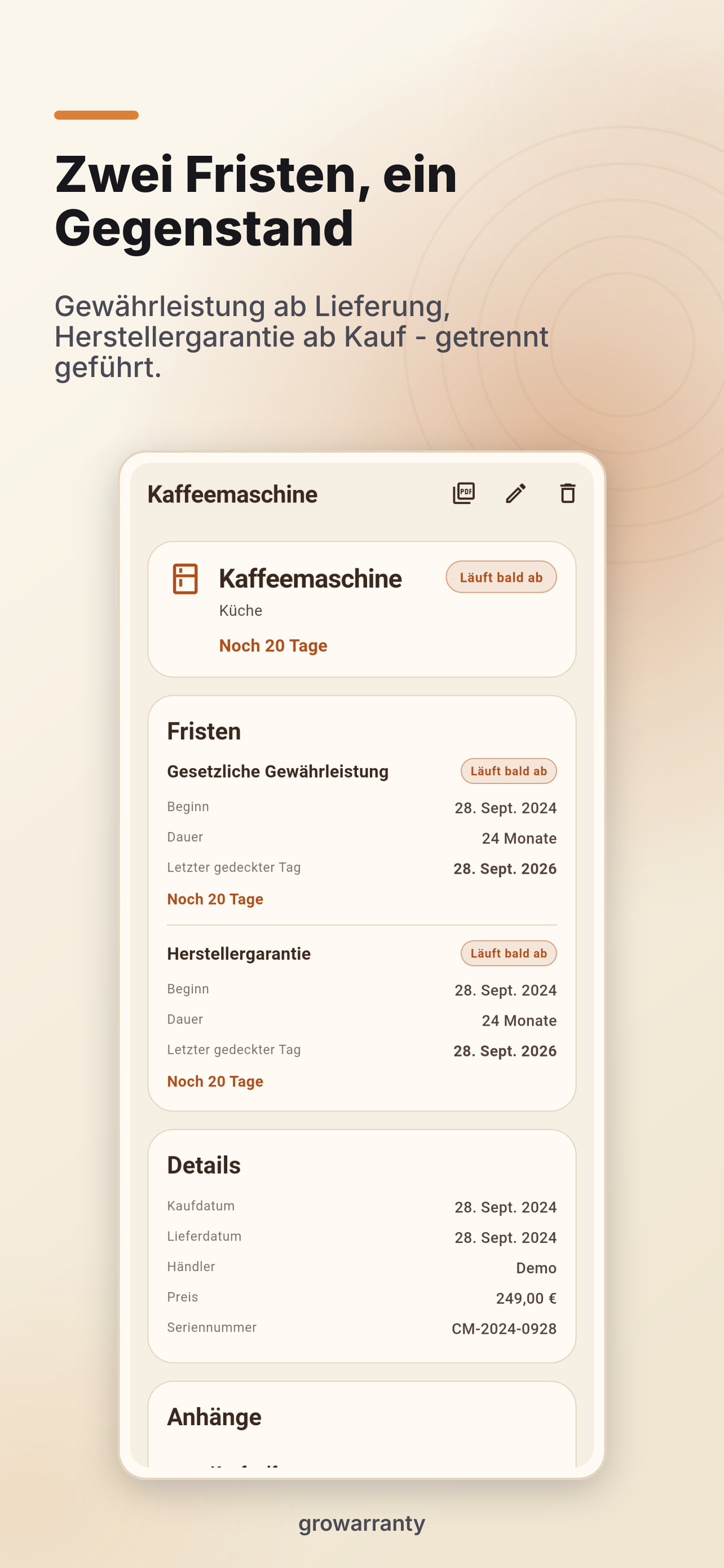 Kaufdaten und Belege