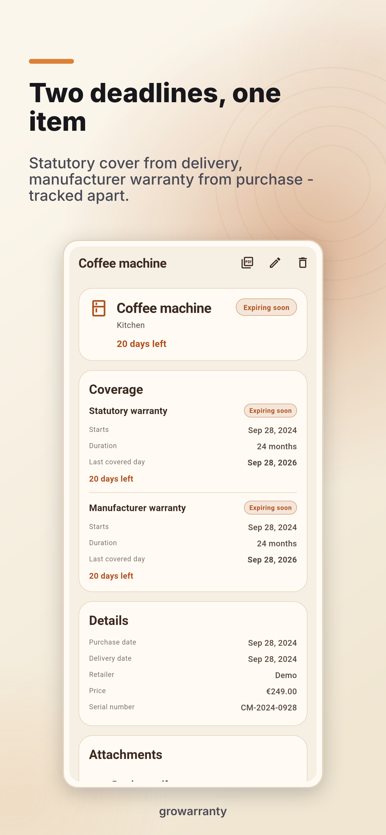 Purchase details and receipts