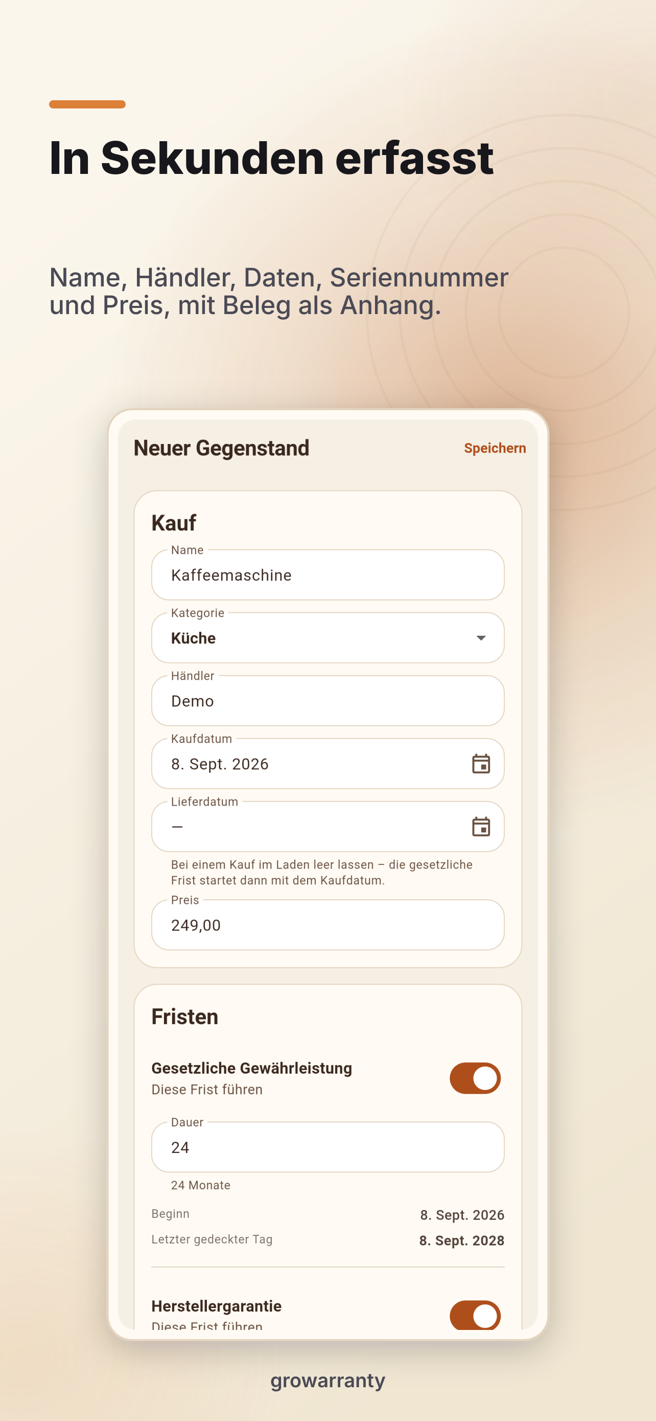 Gegenstand erfassen