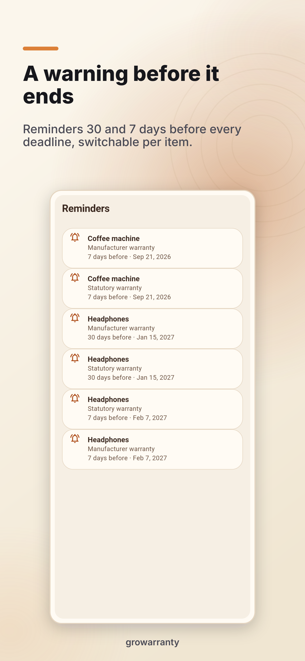 Upcoming reminders