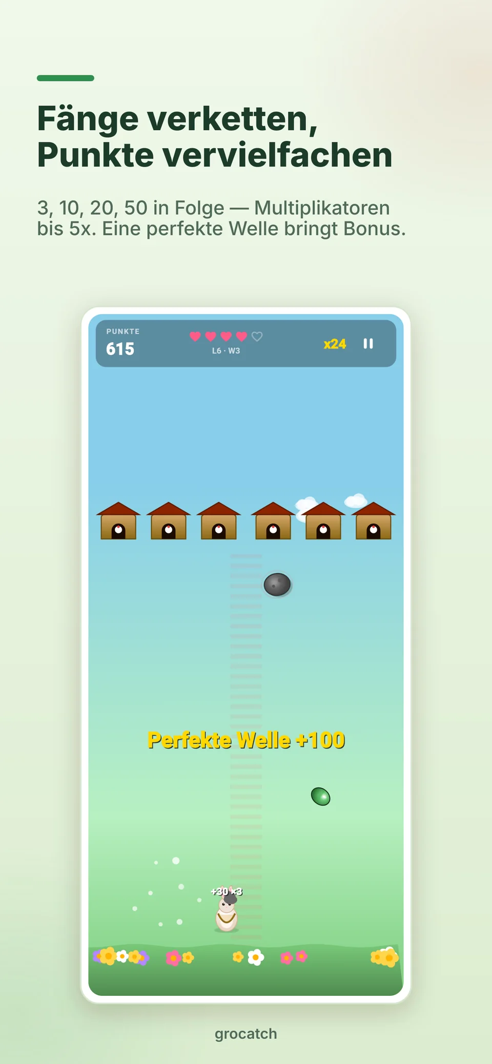 grocatch Screenshot 3: Combo und perfekte Welle