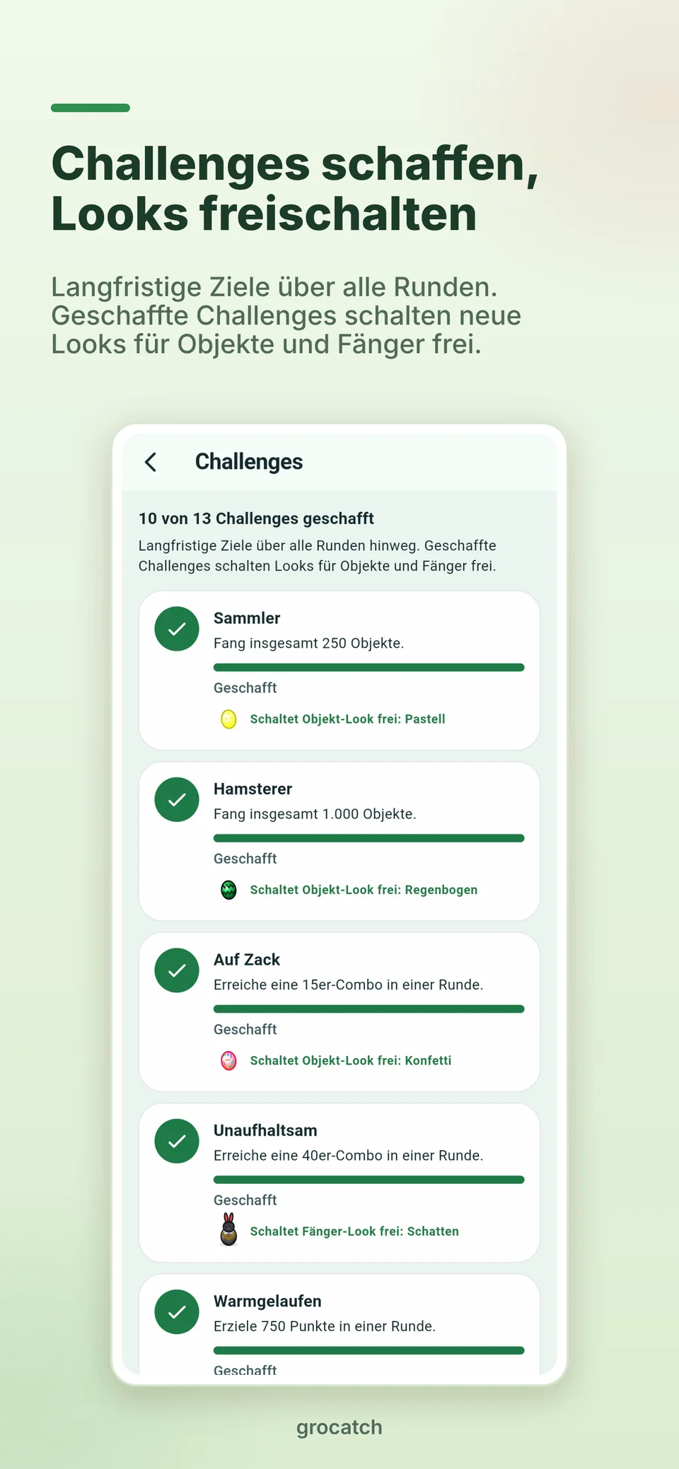 grocatch Screenshot 7: Challenges und Looks