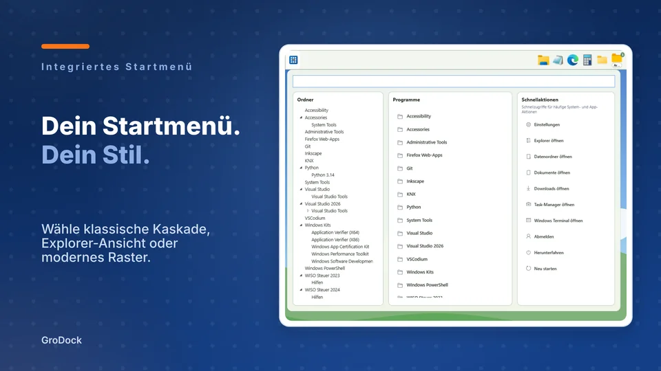 grodock: Dein Startmenü. Dein Stil.