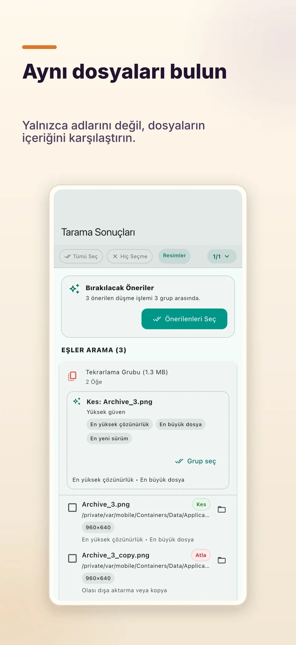 Aynı dosyaları bulun