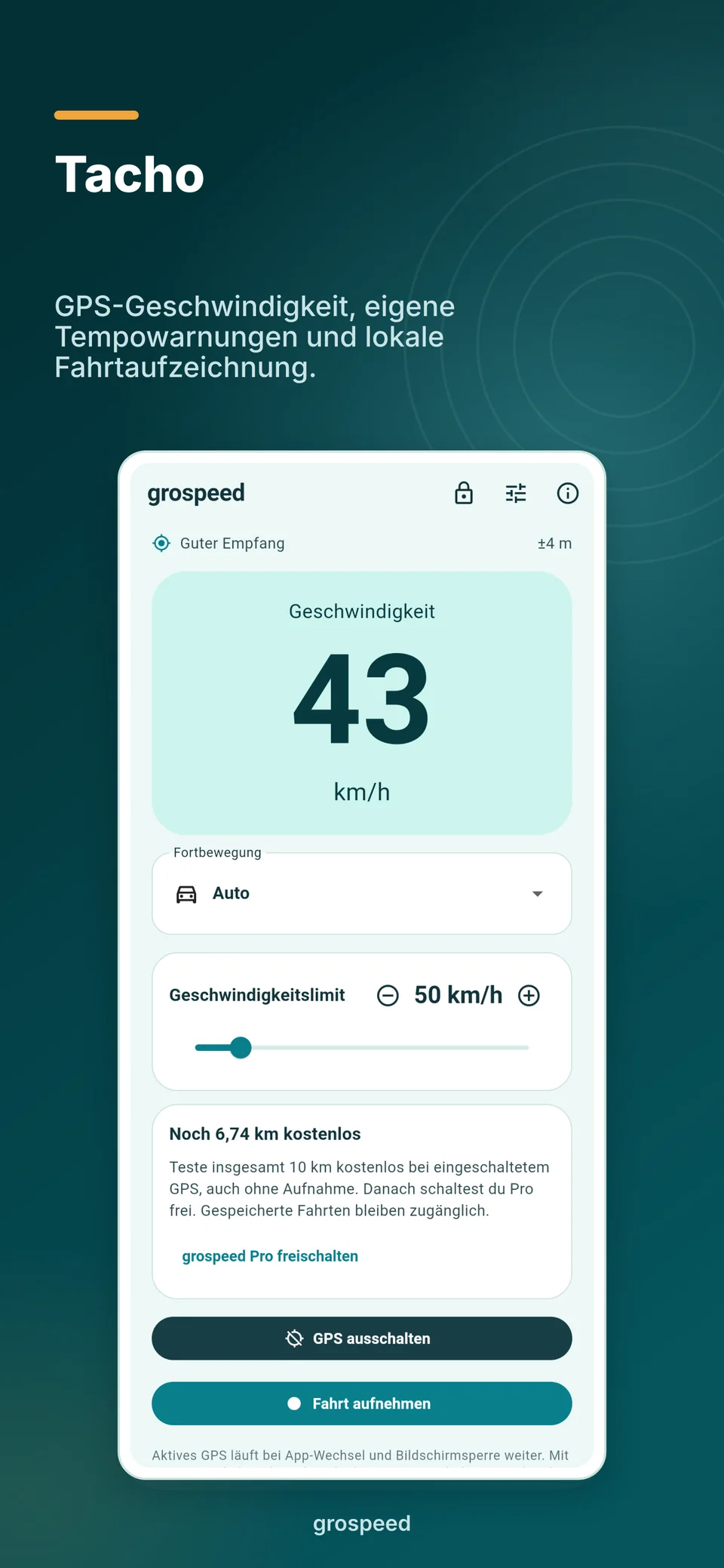 GPS-Geschwindigkeit in großer Anzeige