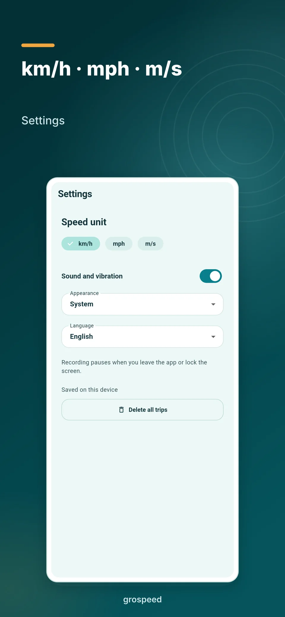 Speed unit selection in settings