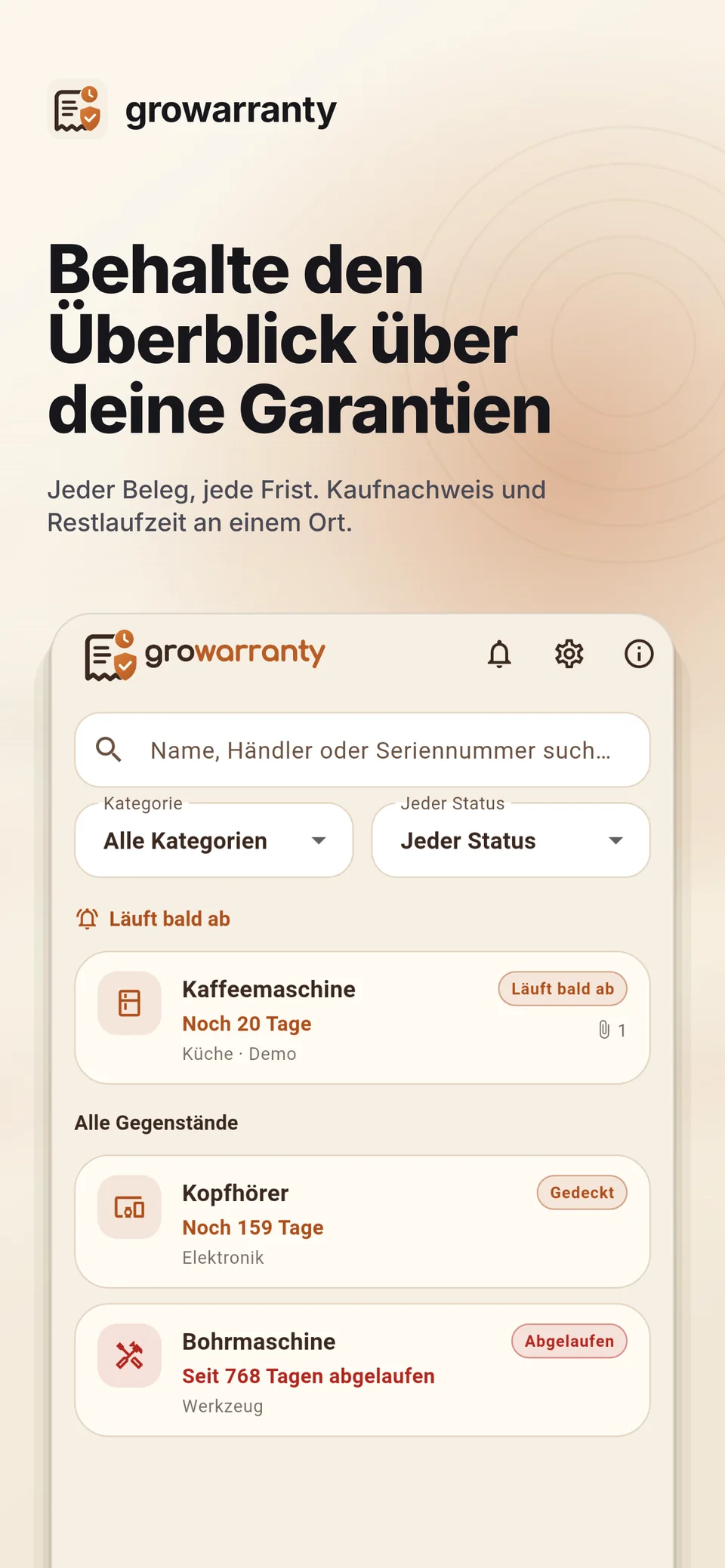Behalte den Überblick über deine Garantien