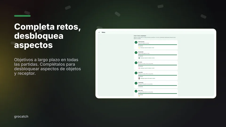 grocatch: Completa retos, desbloquea aspectos