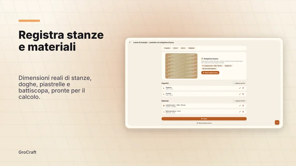 grocraft: Registra stanze e materiali