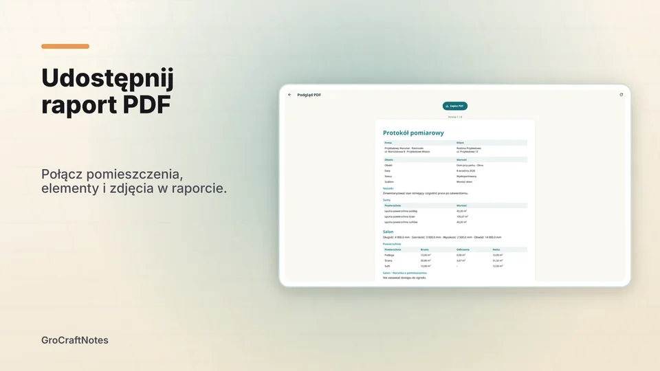 grocraftnotes: Udostępnij raport PDF