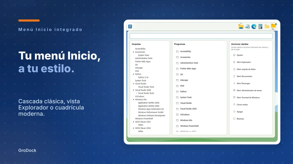 grodock: Tu menú Inicio, a tu estilo.