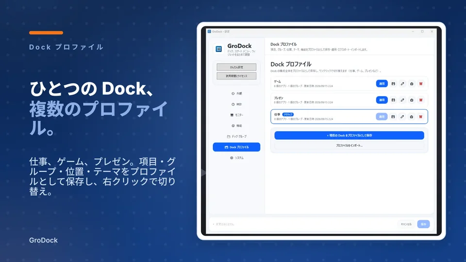 grodock: ひとつの Dock、 複数のプロファイル。