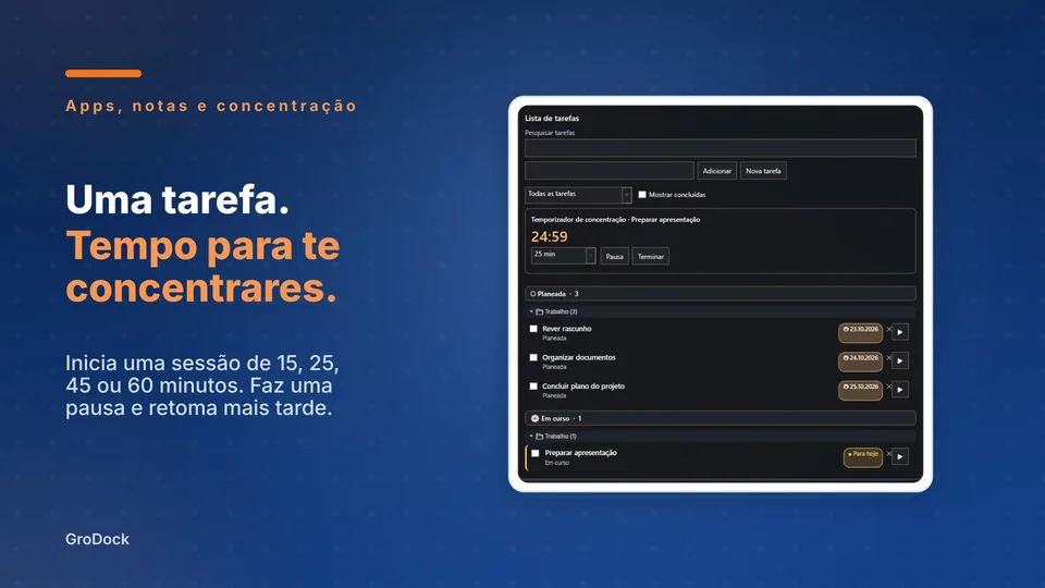 grodock: Uma tarefa. Tempo para te concentrares.