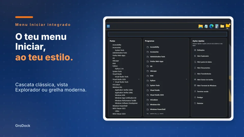 grodock: O teu menu Iniciar, ao teu estilo.
