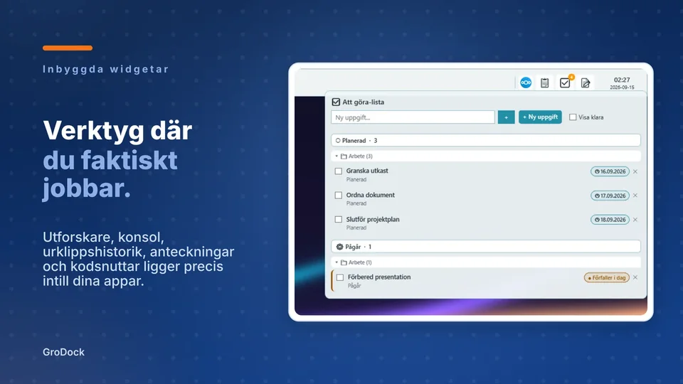 grodock: Verktyg där du faktiskt jobbar.