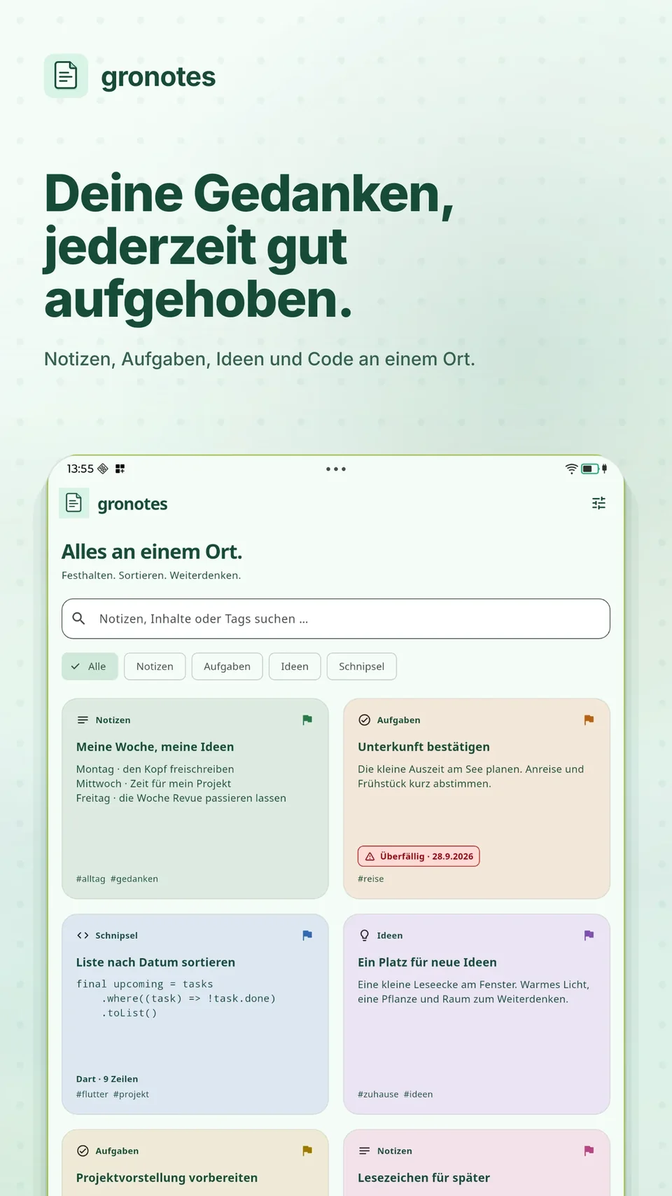 gronotes: Deine Gedanken, jederzeit gut aufgehoben.