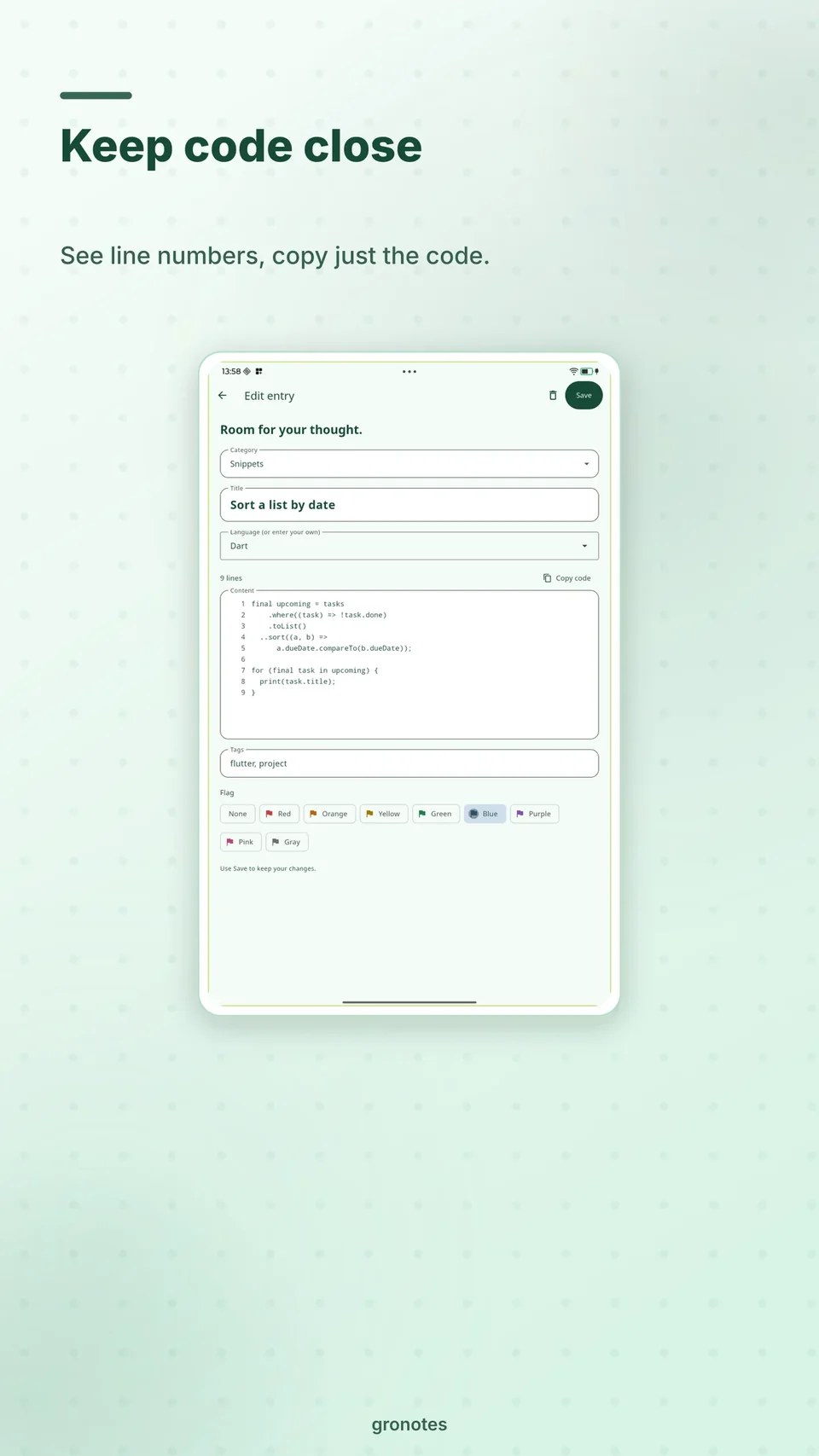 gronotes: Keep code close