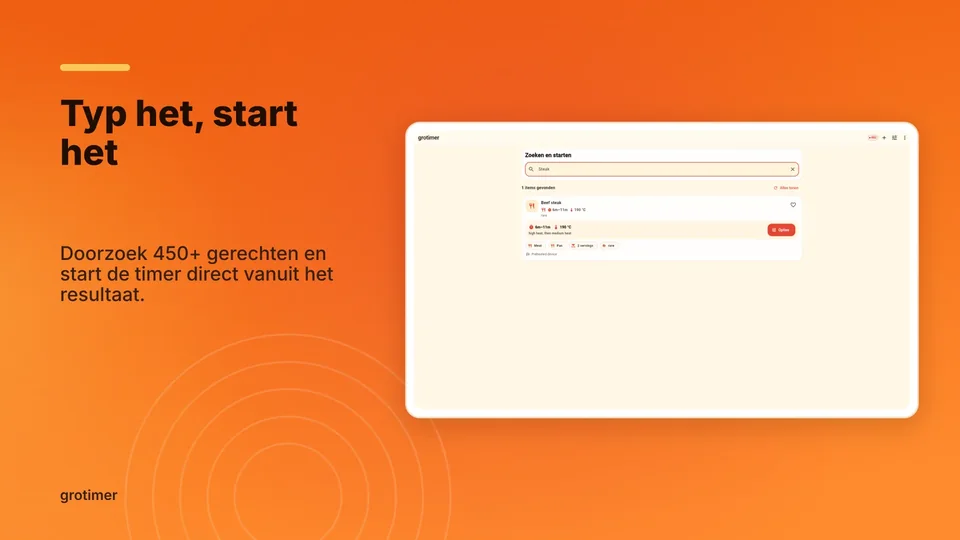 grotimer: Typ het, start het