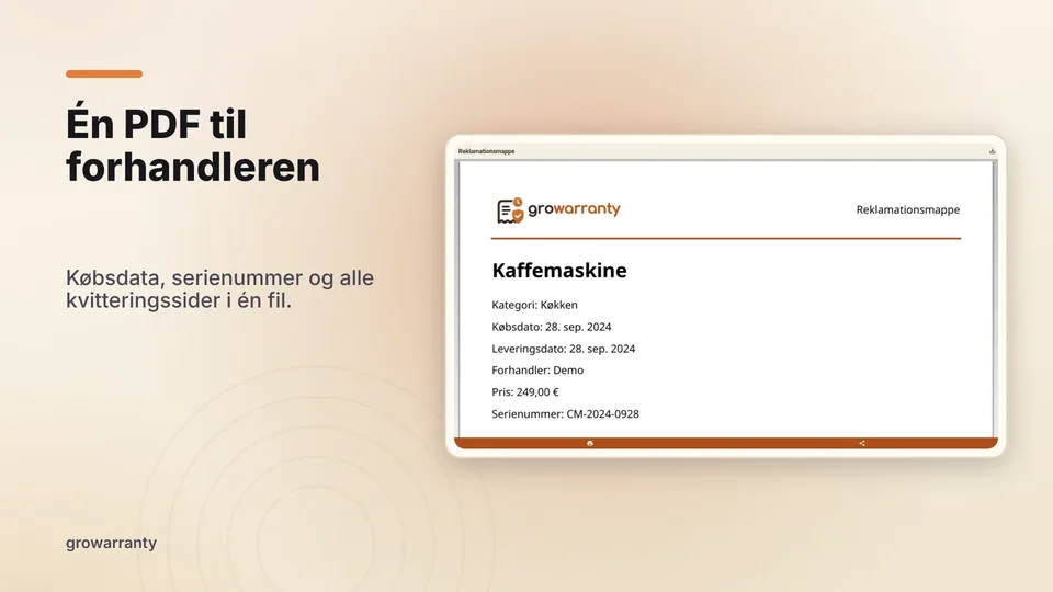 growarranty: Én PDF til forhandleren