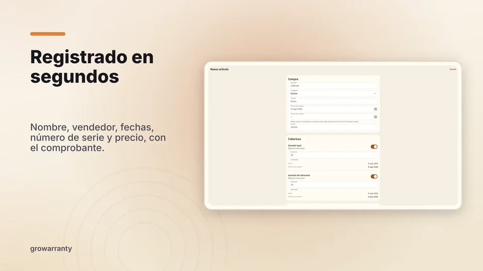 growarranty: Registrado en segundos