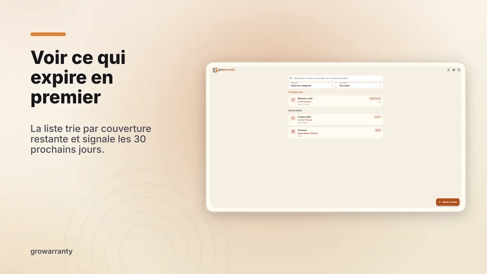 growarranty: Voir ce qui expire en premier