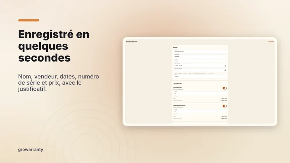 growarranty: Enregistré en quelques secondes