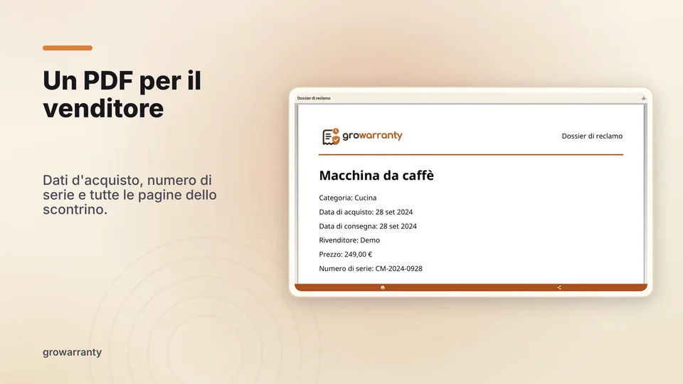growarranty: Un PDF per il venditore