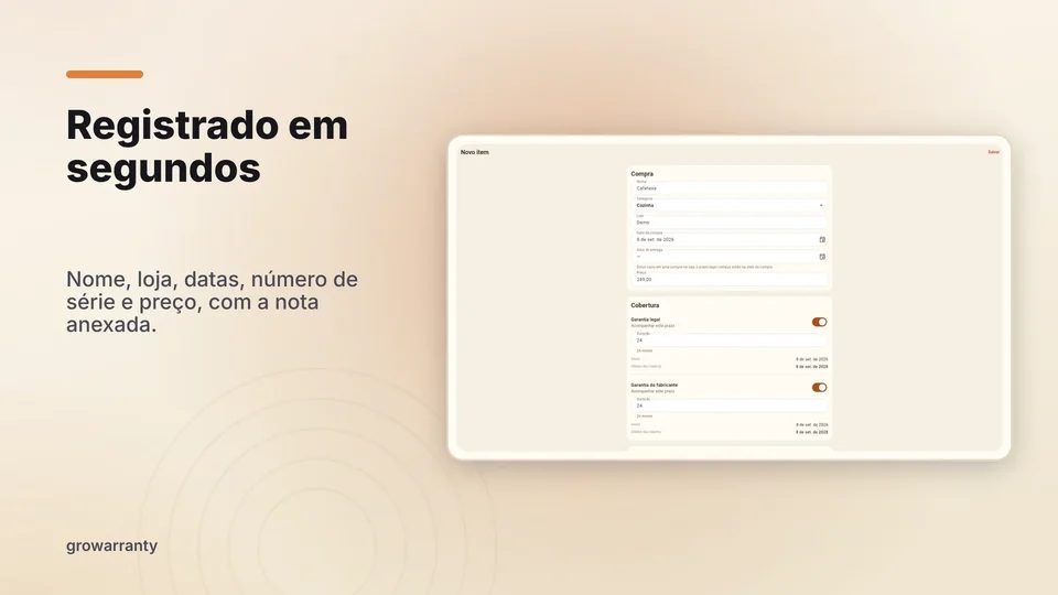 growarranty: Registrado em segundos