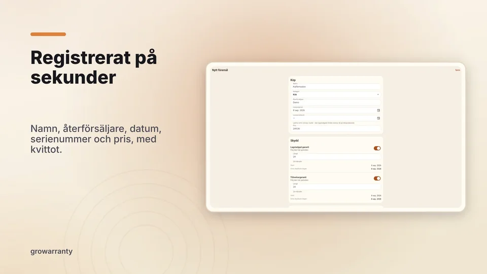 growarranty: Registrerat på sekunder