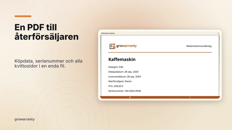 growarranty: En PDF till återförsäljaren