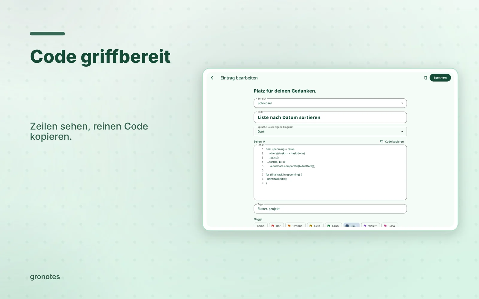 macOS · gronotes: Code griffbereit