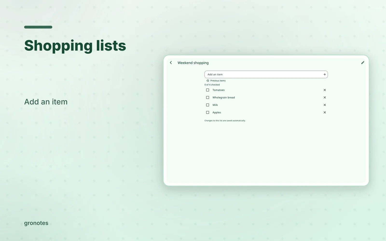 macOS · gronotes: Shopping lists
